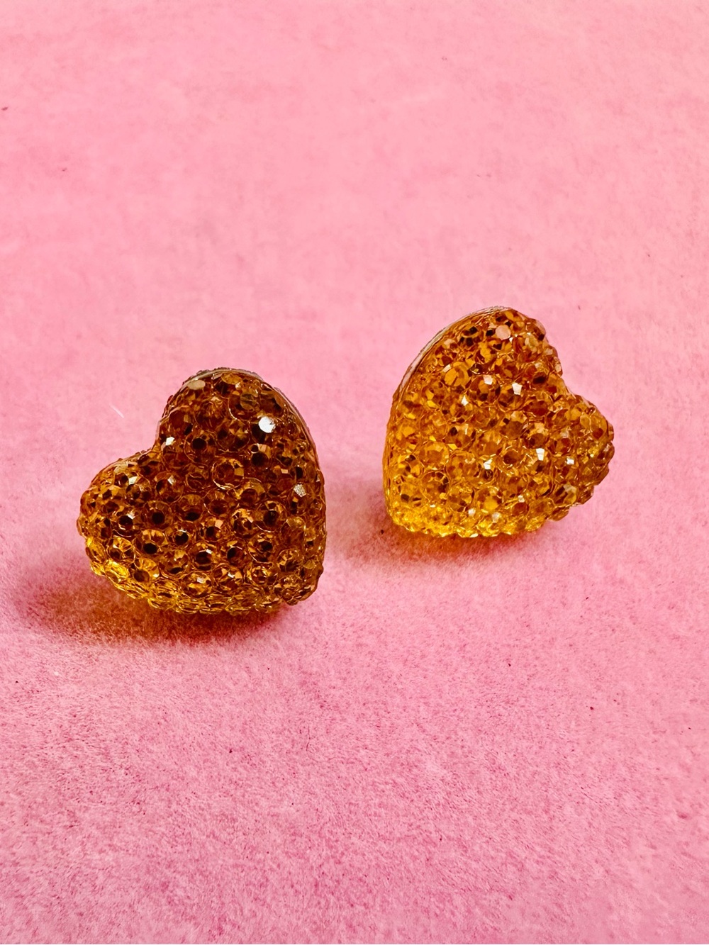 Amber Crystal Heart Stud Earrings